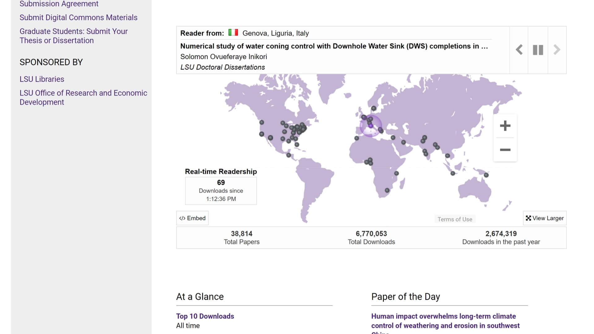 LSU Scholarly Repository Homepage Screenshot