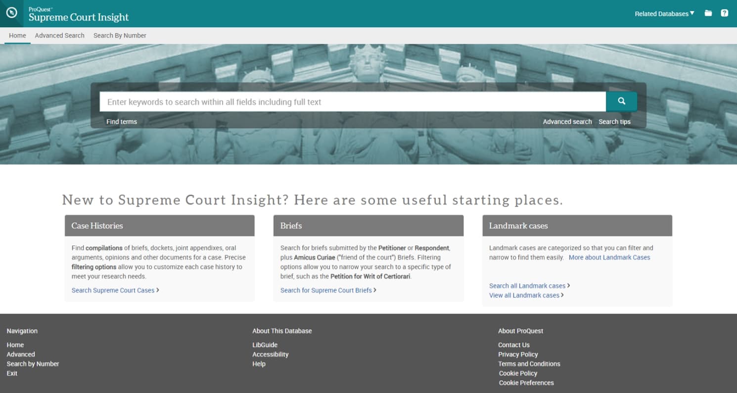 Screenshot of Proquest Supreme Court Records and Briefs 1975-2016